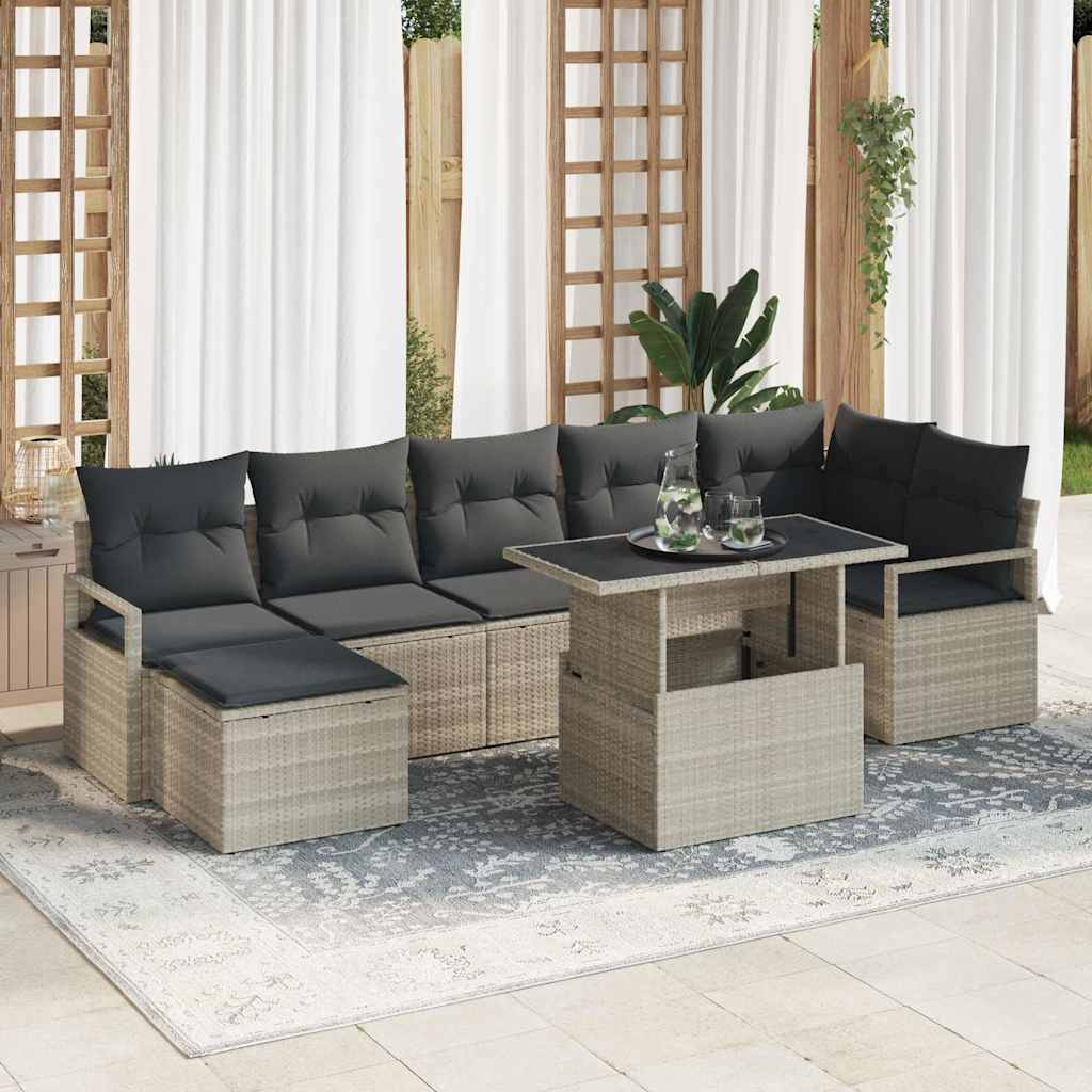 Garten-Sofa-Set mit Speicher 8 pcs Hellgrau Poly Rattan